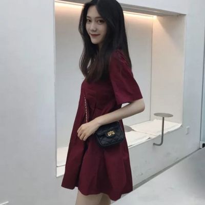 Summer new Korean pregnant women's dress super leg long words short baby dress Hong Kong style retro short sleeve