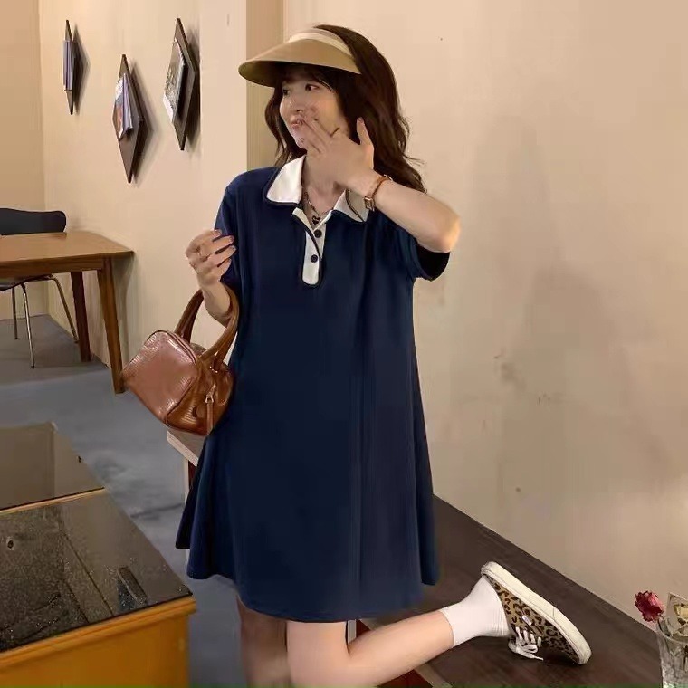 Contrast polo collar dress women's summer 2022 new college style thin cover meat cool and cute short sleeve skirt