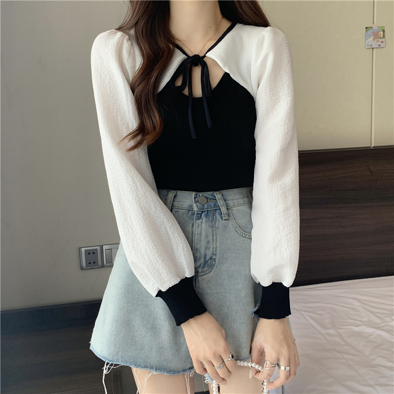 Real price new design stitching long-sleeved knitted sweater women's top