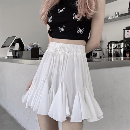 Black Slim puffy skirt A-line skirt women's short skirt summer Korean pleated skirt high waist skirt bubble skirt