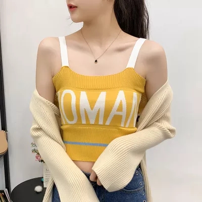 Small condole belt chic women with spring and summer letters contrast sleeveless base short knitted vest