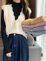 Korean style versatile v-neck sweater vest vest jacket waistcoat knitted vest women's autumn and winter outer wear trend