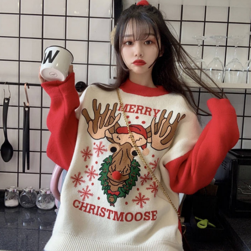 Lazy style Pullover Sweater women's autumn winter Korean new style net red foreign style Pullover loose new year red T-shirt