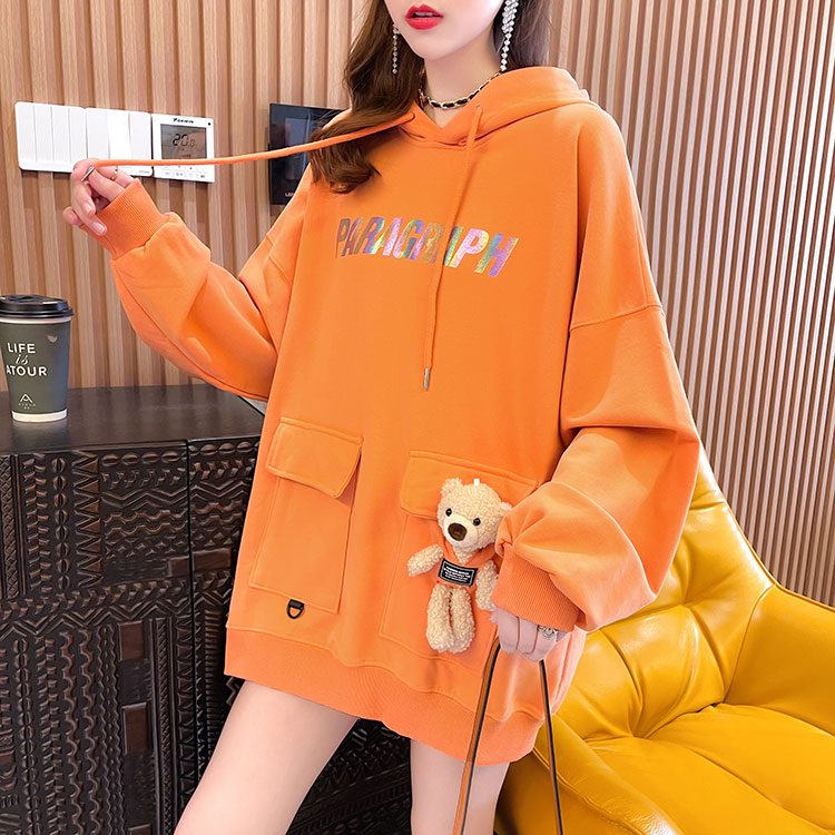 Live shot spring dress 75 polyester fiber 25 cotton new color light letter little bear hooded thin sweater