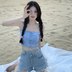 Real price real shooting hot girl small sexy chest cross strap holiday sling