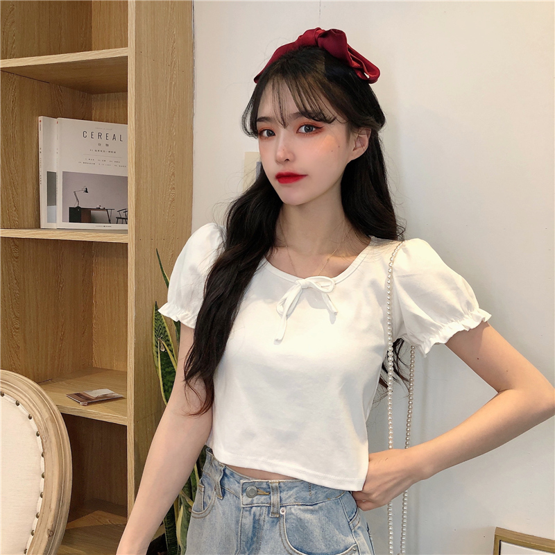 White T-shirt summer new Korean slim fashion short sleeve short slim top