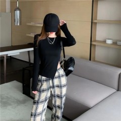 Plaid casual pants women's summer thin high waist loose straight pants wide leg drop feeling mop pants tide