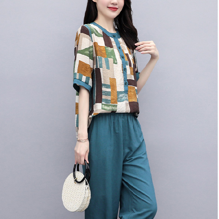 Casual suit women's 2021 summer fashion brand loose and thin, foreign style, age reducing Harlan two piece suit