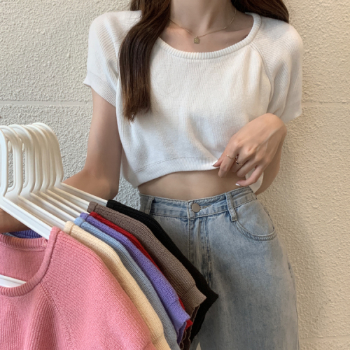 Summer new Korean pure color top slim short sleeve T-shirt