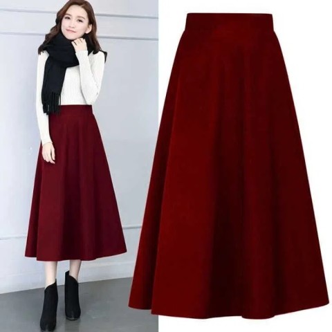 Winter woolen large swing skirt with pockets new mid-length skirt square dance skirt pocket A-line skirt