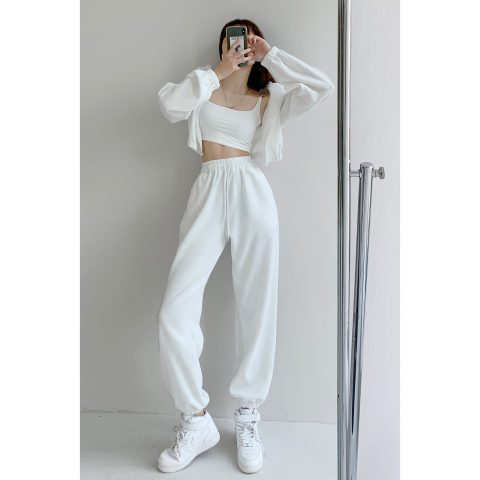 White loose casual sports pants women's spring and autumn leggings slim straight harem sweatpants trousers