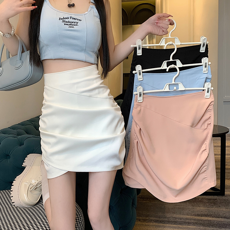 Real shooting irregular skirt female 2023 new spring and summer high waist pleated skirt short skirt slim bag hip skirt A word skirt