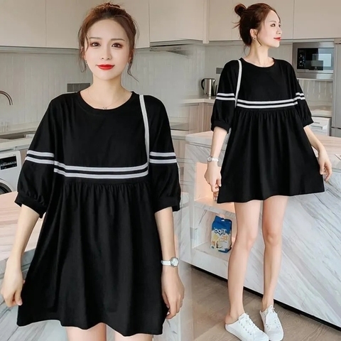 2022 summer new large women's wear medium and long loose short sleeved T-shirt skirt belly covering top fat mm200kg tide