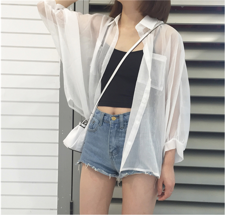 Nett spring and summer Korean version of ulzzang beach clothing all-match thin section bat sleeve anti-sun clothing