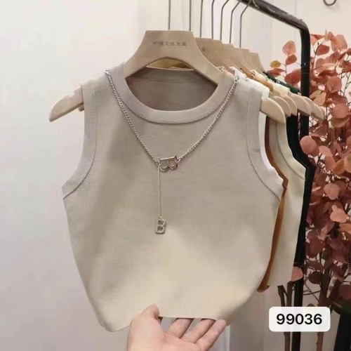 2022 summer new personality girl round neck chain decoration solid color vest