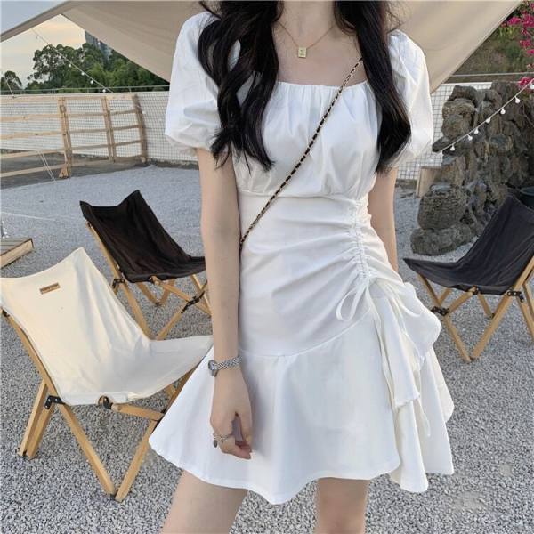 Sweet Spice Girl Bubble Sleeve white dress women's summer 2022 new French first love small short skirt