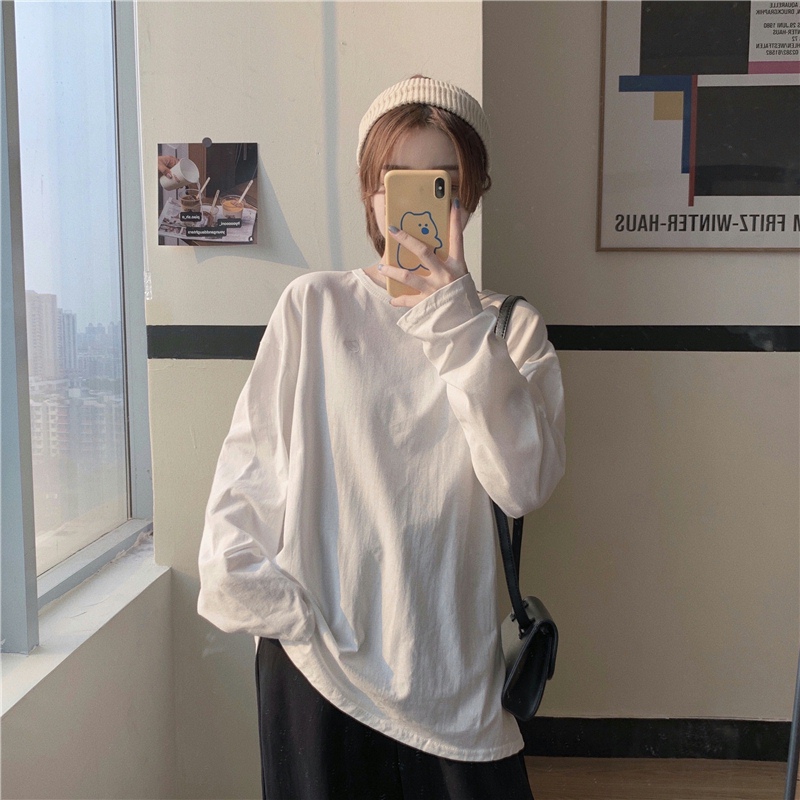 Long sleeve T-shirt women's 2021 autumn winter Korean loose top round neck T-shirt with white bottomed shirt