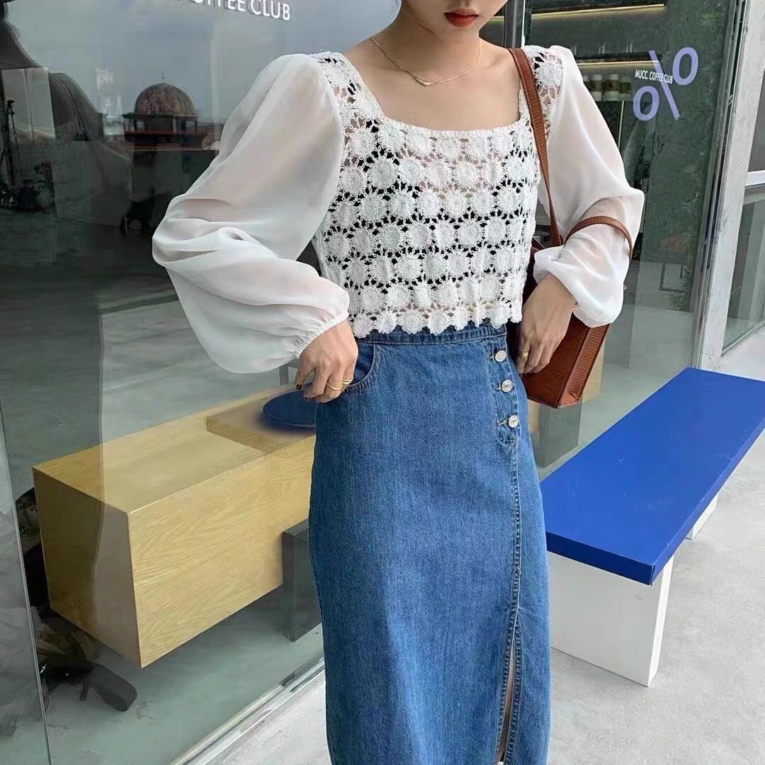 Korean dongdamen new top women's gentle style Korean women's spring and summer long sleeve French design sense niche shirt