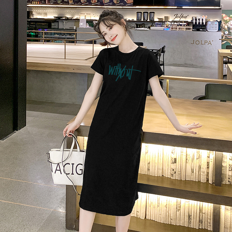 Official short sleeve dress original does not steal size loose 180g double mill medium length over knee T-shirt skirt