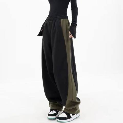American style splicing contrast color harem pants women's spring and autumn new sweatpants drape casual wide-leg banana pants pants