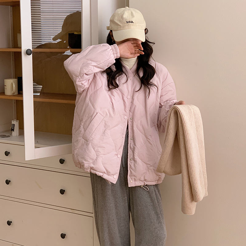 Photographed 2024 Winter Loose and Casual Gingham BF Down Jacket for Women Oversize Slimming Cotton Coat Cotton Outerwear