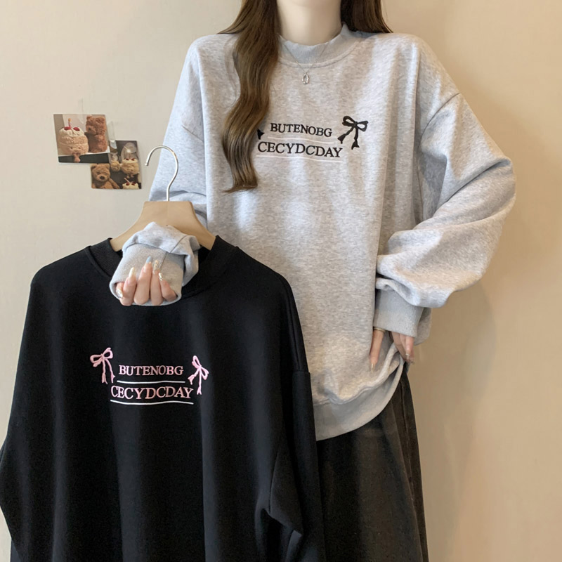 The 2024 New Version Button-Embroidered Letter Print Loose Sweatshirt for Women, Autumn/Winter Slouchy Casual Top