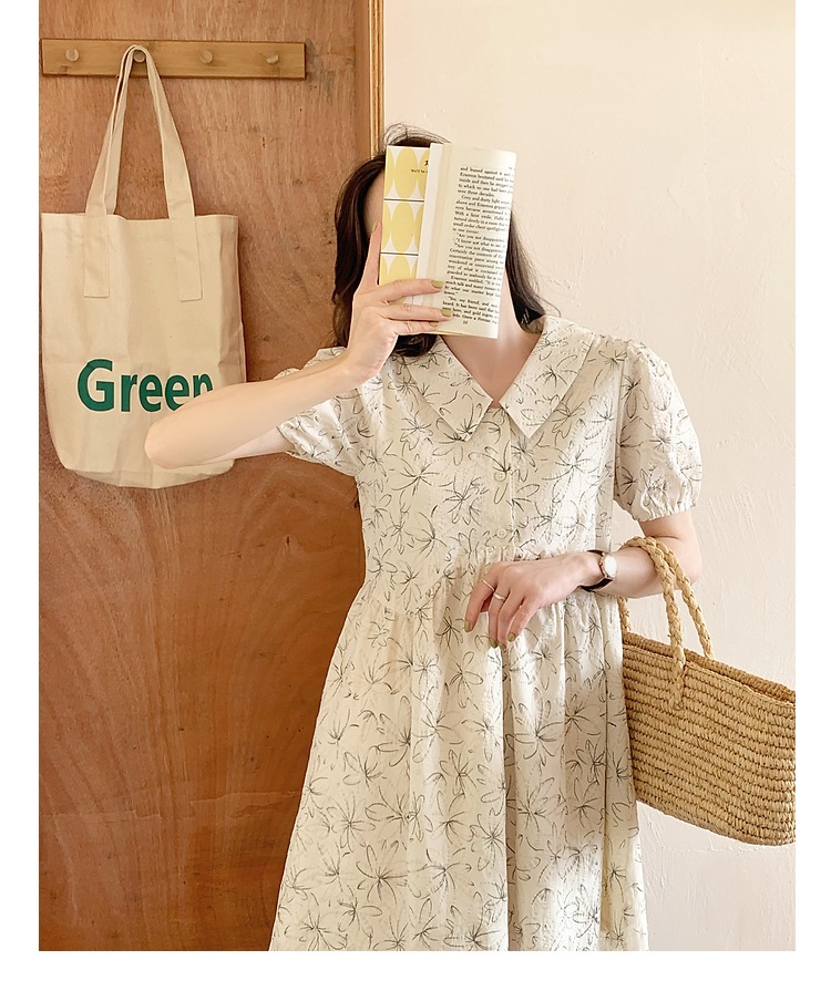 Rose Manor / French girl floral dress female doll collar small gentle A-line skirt Xia Jixin