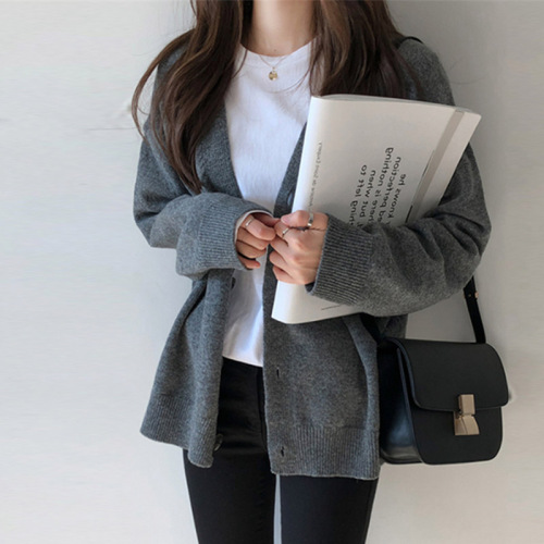 Lazy sweater coat women autumn winter 2020 new Korean loose long sleeve outer knitted cardigan student top