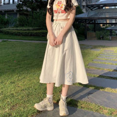 Japanese frock high waist skirt female Hong Kong Wind umbrella skirt college wind show thin medium long word pleated skirt student summer