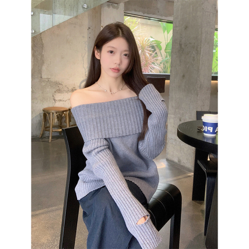 High-end one-shoulder elegant knitted sweater, fashionable and warm top