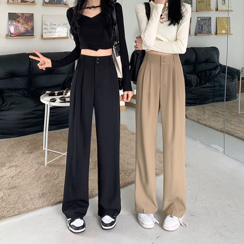 Summer thin black casual pants children's 2022 new slim wide leg pants high waist draped suit pants
