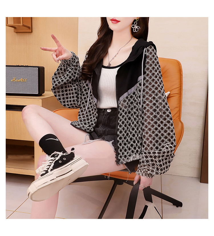 Summer dress Korean version 100% polyester stitching casual Zip Cardigan drying clothes large women's Jacket Women