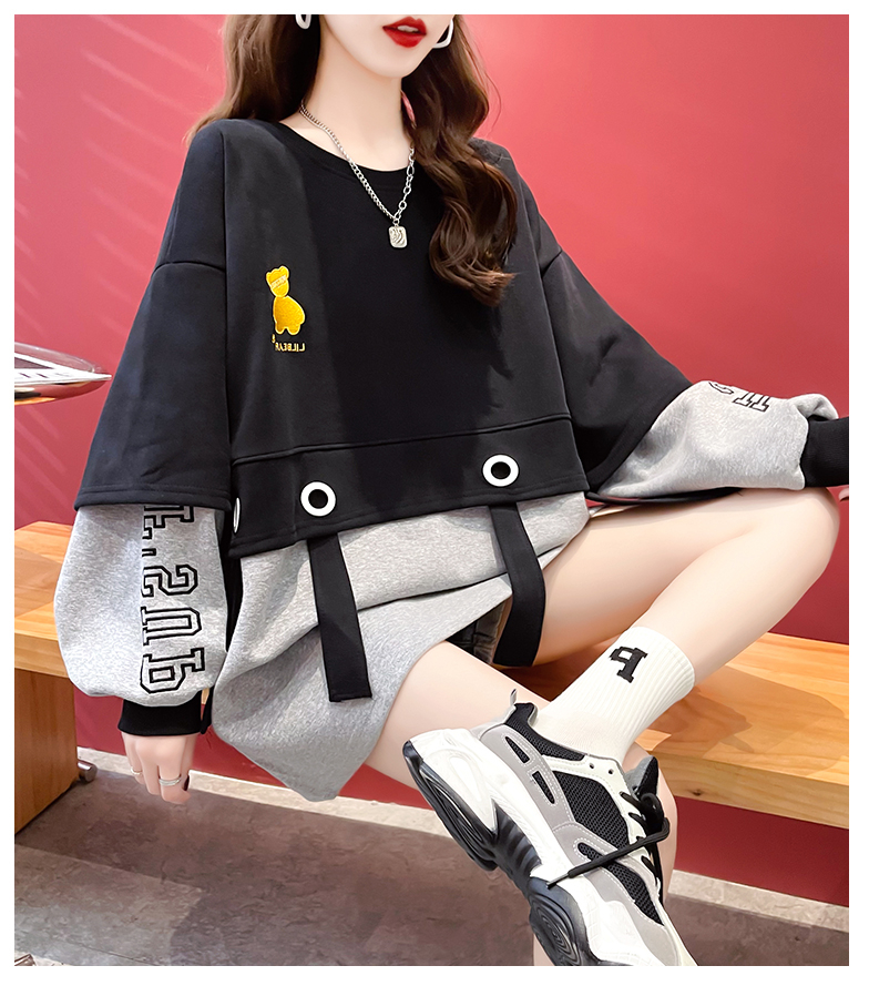 Thickened plus fleece sweater women's autumn and winter loose large size design feeling niche top fat mm200 catties 300