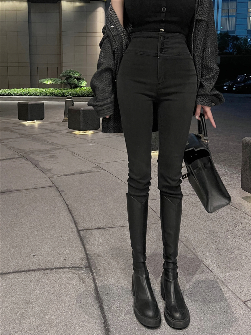 Real shot real price Korean version of peach hip high waist jeans women's autumn and winter new style slimming all-match skinny pants trendy
