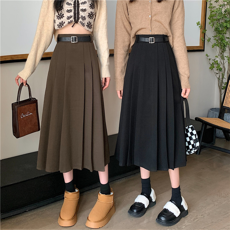 Real Price Pleated High Waist Wool Skirt Women's Thin Midi Skirt