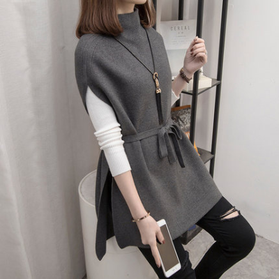 Half high neck medium length sweater shoulder women's Pullover 2020 spring and autumn new loose lazy style foreign style knitted vest