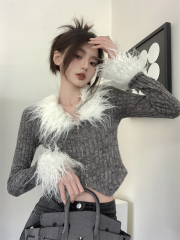 Real shot at real price~ Atmospheric fluffy V-neck bottoming small cardigan autumn and winter high-end inner top