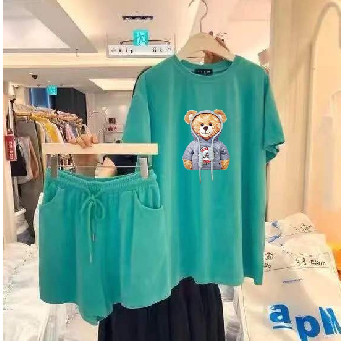 Summer fat large casual sportswear set women's short sleeved shorts loose two-piece set