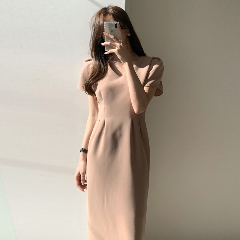 French V-neck light mature Wind dress 2020 new women's summer temperament slim long skirt with waist down and thin straight tube skirt