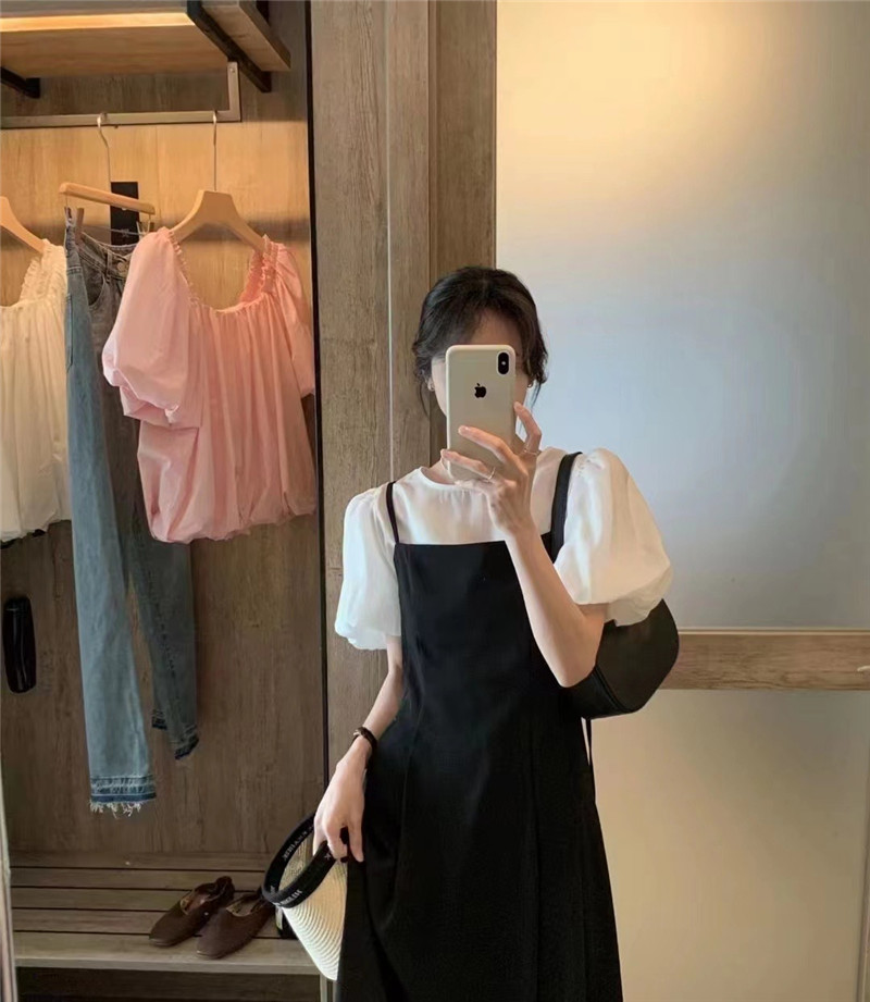 Sleeveless suspender suit dress women's summer 2022 new loose waist slim long strap skirt