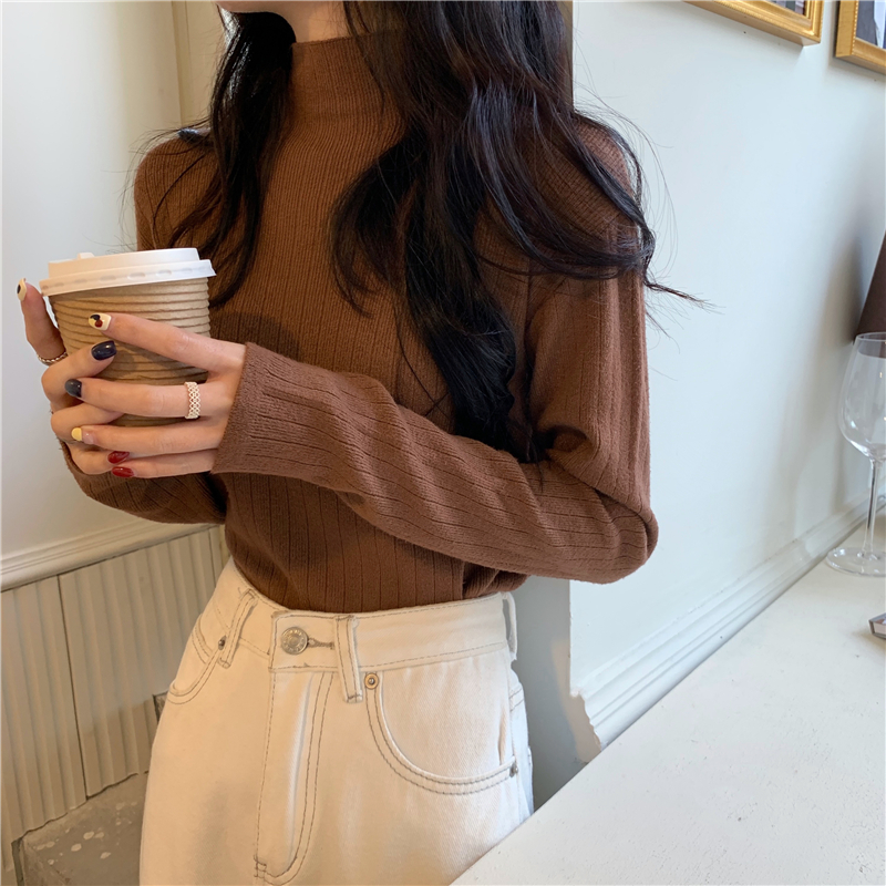 Real shooting and real price autumn and winter new semi high neck knitted sweater long sleeve bottomed shirt