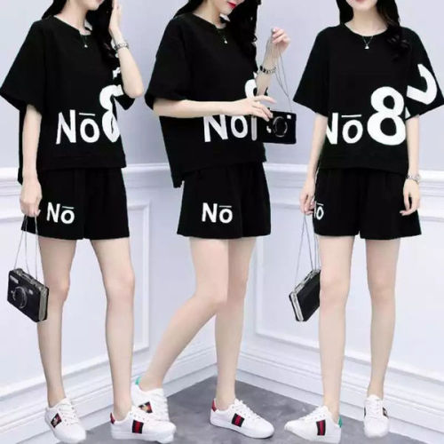 Fat sister large women's dress Jin spring and summer new loose show thin casual sports shorts short sleeve two piece suit