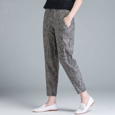 Summer and South Korean thin cotton and linen pants women's loose radish pants new high waist slim nine point Harun pants