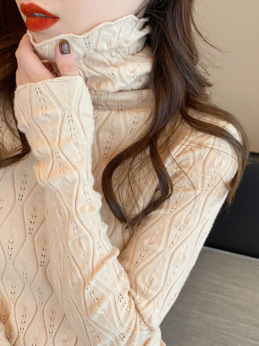 White high collar bottoming shirt women's spring and autumn inner top pile pile collar knitted sweater new autumn and winter wool