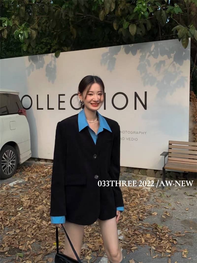 High-quality splicing shirt fake two-piece commuter comfort plus cotton suit jacket