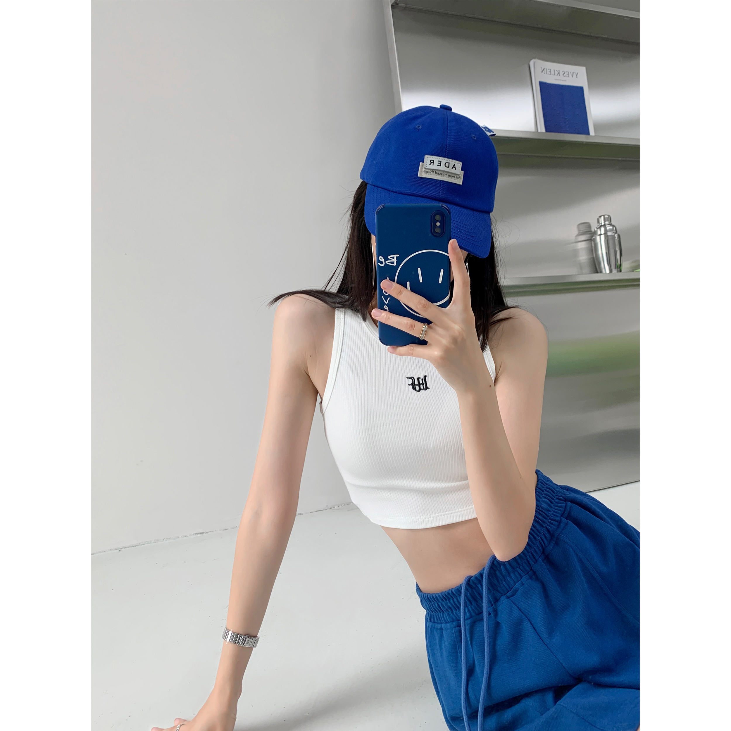 High street Spice Girl letter embroidery vest women's summer work thread sleeveless suspender short open navel slim fit inner top