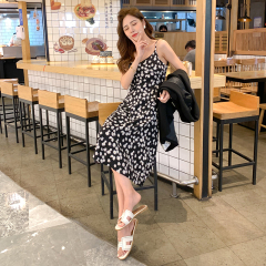 2021 new daisy print suspender dress women's new skirt small retro floral dress