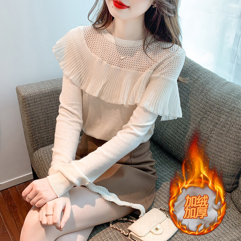 Real shot ruffled sweater women's autumn and winter new light cooked royal sister style all-match short knitted sweater top fairy