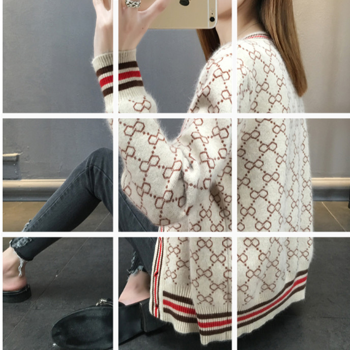 Sweater cardigan women's spring 2022 new knitted jacket autumn and winter cute loose Korean version Hong Kong style lazy retro