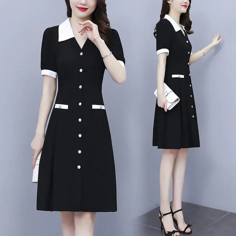 2022 new dress summer high-end large women's dress fat mm cover meat thin foreign style age reducing A-line skirt